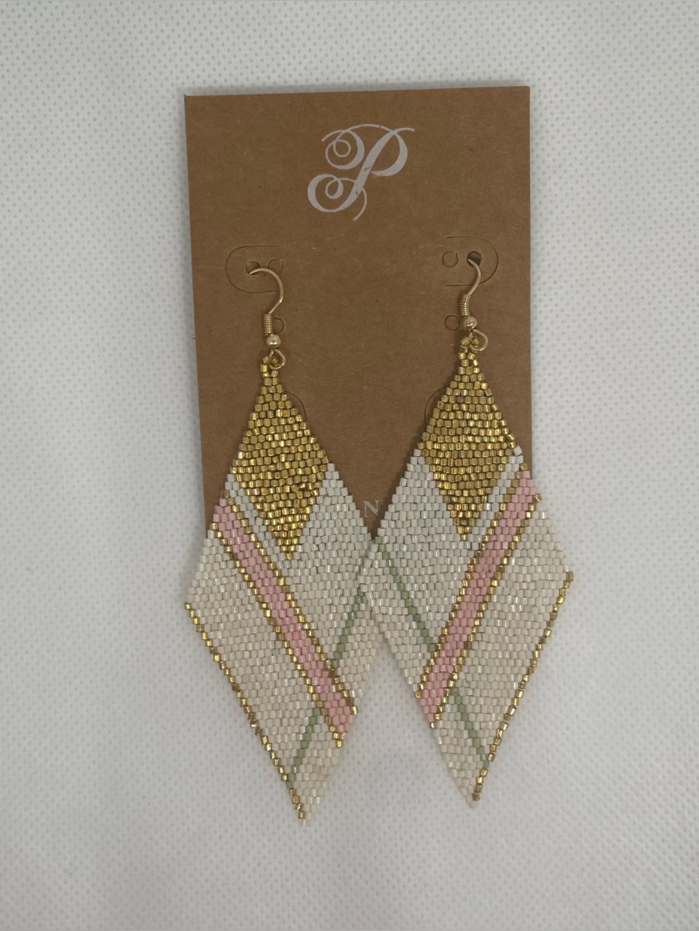 New Plunder “Lainey”Drop Earrings 3.5inches Gold Pink White Sage Green Boho